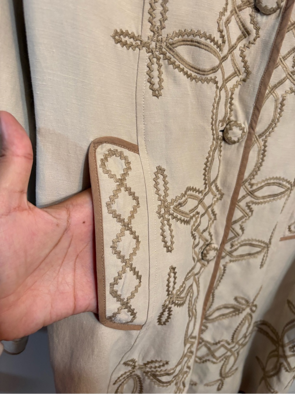 Biya by Johnny Was embroidered belted coat silk linen - Picture 4 of 5